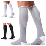 FITRELL Compression Socks for Women and Men 20-30mmHg- Circulation and Muscle Support Socks for Travel, Running, Nurse, Knee High, Medical Black+White+Grey L/XL