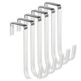 Mars-Rock Over The Door Metal Hooks with Plastic Coating 5.5\" Fit 0.5\" to 1 3/8\" Door 6 Pcs Heavy Duty Single Towel Robe Rack Wreath Bathroom Shower Hanger Shoe Organizer Ironing Board Short White
