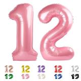 12 Balloons Number, Balloons, 12th Pearl Pink Party Decorations 40 In Big 21st for Girl Boys Engagement, Wedding, Celebration Party, Graduations, Photo Shoot