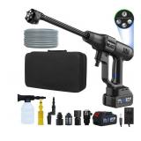 Cordless Pressure Washer 1450 PSI, Cordless Power Washer Gun, 2 4.0Ah Battery Power Washer, Handheld Portable Pressure Washer Battery with 6-in-1 Nozzel for Car/Floor/Fence/Sidewalk, Black - Retail: $
