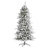 Nearly Natural 6  Flocked Livingston Fir with Pinecones Artificial Christmas Tree  Unlit - Retail: $130