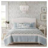 Madison Park 6pc Full/Queen Reversible Stella Percale with Throw Pillows Quilt Bedding Set Blue: Lightweight, Embroidered, OEKO-TEX Certified - Retail: $91