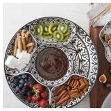 Lazy Susan Large 7 piece Serveware Set with Lid for Dining and Party - Condiment Salad Chips Nachos Pita or Taco Preperation Set - Cheese Platter