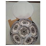 Lazy Susan Large 7 piece Serveware Set with Lid for Dining and Party - Condiment Salad Chips Nachos Pita or Taco Preperation Set - Cheese Platter