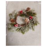 Hotop 8 Pcs Christmas Candle Rings Wreaths Kitchen Cabinet Wreaths Artificial Red Berries and Pine Cones Pillars Candle Rings for Christmas Table Window Chair