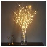 LITBLOOM Lighted White Twig Branches 32IN 100 LED with Timer Battery Operated, Artificial Tree Branch with Warm White Lights for Holiday Xmas Home Decoration Indoor Outdoor Decor