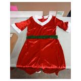 Mrs. Claus Red Velvet Pant Jumpsuit with Green Sequin Belt-M