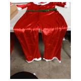 Mrs. Claus Red Velvet Pant Jumpsuit with Green Sequin Belt-M