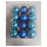 Blue Glass Christmas Ball Ornaments Set of 24 -Small
