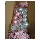 Pink Mini Faux Christmas Tree with Pink and Silver Christmas Ornaments