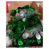 5 Foot Tinsel Pop Up Christmas Tree Silver and Green with Ornaments