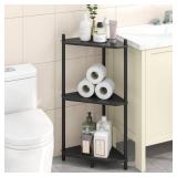 Wisuce Corner Shelf Stand - 3 Tier Bamboo Small Corner Bookshelf for Office Kitchen Bedroom Plant Stand Living Room Decor Small Space (Black)