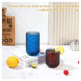 FERAHI Blue Drinking Glasses Set of 12, 12 Oz Highball & 10 Oz Cocktail Glasses, Blue Kitchen Vintage Glassware Set, Floral Embossed Glass Tumbler Cups for Water, Beer, Juice, Whiskey, Coffee