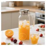 68 oz Borosilicate Square Glass Pitcher with Lid and Spout, Heat Resistant -4°F to 302°F, Lightweight Water Pitchers, Water Jugs, Glass Carafe with Handle, Ideal for Fridge Storage(2Pack)
