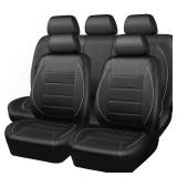 CAR PASS Universal Reflect Piping Leather Car Seat Cover, Fit for suvs,Van,Trucks,Airbag Compatible,Inside Zipper Design and Reserved Opening Holes (Full Set, Black and Grey)