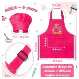 R HORSE 2 Pcs Kid Apron and Chef Hat Set, Rose Red Adjustable Children Kitchen Apron Role Play Chef Toy Cooking Baking Painting and Training Kits Kid Funny Cooking Gift New Year