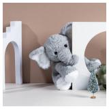 Mikee Fluffie Elephant Stuffed Animals Soft Plush Toy for Baby Girls Boys,12in Grey Soft Small Stuffed Elephant Huggable Gifts for Birthday