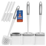 Holaloha Toilet Brush, 3 Pack Toilet Brush and Holder Set Bathroom Accessories, Toilet Bowl Brush and Holder with 3 Crevice Brush for Bathroom, Toilet Scrubber Brush (White)
