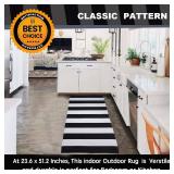 KaHouen Black and White Striped Rug (23.6 x 51.2 Inches), Striped Layering Mats, Handmade Woven Indoor Outdoor Doormats Striped Rug for Kitchen/Laundry/Bathroom/Living Room