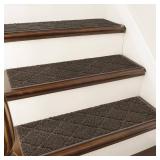COSY HOMEER Edging Stair Treads Non-Slip Carpet Mat 28inX9in Indoor Stair Runners for Wooden Steps, Edging Stair Rugs for Kids and Dogs, 100% Polyester TPE Backing (10pc, Brown)