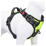 PHOEPET No Pull Dog Harness Medium Reflective Front Clip Vest with Handle,Adjustable 2 Metal Rings 3 Buckles,[Easy to Put on & Take Off](M, Green)