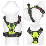 PHOEPET No Pull Dog Harness Medium Reflective Front Clip Vest with Handle,Adjustable 2 Metal Rings 3 Buckles,[Easy to Put on & Take Off](M, Green)