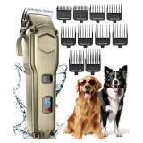 oneisall Dog Clippers for Grooming for Thick Heavy Coats/Low Noise Rechargeable Cordless Pet Shaver with Stainless Steel Blade/Waterproof Dog Shaver for Dogs Pets and Animals (Gold)