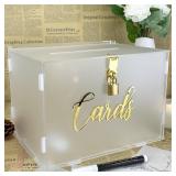 FCDECOR 11 Acrylic Wedding Card Box with Lock, Frosted Gift Card Box for Wedding Decorations for Reception, Honeymoon Fund Money Box for Bridal Shower Decorations Party Reception Anniversary