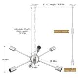 Hanging Lamp Plug in Chandelier 6 Lights Hanging Lights with Plug in Cord 16.4ft and On/Off Switch Brushed Nickel Plug in Pendant Ceiling Light Fixture for Dining Living Room Foyer