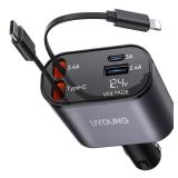 iPhone Car Charger, Retractable Fast Car Phone Charger 100w for CarPlay, 4 in 1 Car Charger Adapter with 2 Cables 31.5 Inch and 2 USB Ports, Compatible with iPhone 17/16/15/14/13/12/11 Pro/Samsung