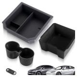 EYPINS 4PCS Center Console Organizer Tray for Tesla Model Y Juniper 2025 2026 & Model 3 Highland 2024 2025, Flocked Silicone Center Console Organizer Armrest Storage Box, Cup Holder Insert