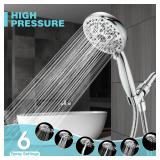 6-Setting Shower Head with Handheld, JDO High Pressure Hand held Shower Head, 4.7 Inch Chrome Detachable Showerhead Set with 59 Inch Stainless Steel Hose and Adjustable Showerhead Holder