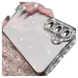 Changjia for Samsung Galaxy S25 Clear Glitter Case, Cute Luxury Bling Sparkly Diamond Rhinestones with Camera Protector Soft TPU Plating Bumper Slim Transparent Women Girls Case for Galaxy S25, Silver