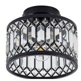 Rpzloila Crystal Ceiling Light Fixture, Modern Semi Flush Mount Ceiling Light,Crystal Chandelier for Kitchen Bedroom Bathroom Entryway Black (Bulb not Included)