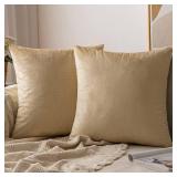 MIULEE 24x24 Inch Euro Sham Velvet Pillow Covers, Set of 2 Large Square Decorative Pillows -Beige Super Soft for King Bed, Sofa, Couch, Accent Chairs with Hidden Zipper