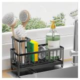 Cisily Black Sponge Holder for Kitchen Sink, Sink Caddy Organizer with High Brush Holder, Kitchen Countertop Organizers and Storage Essentials, Rustproof 304 Stainless Steel, Soap Dispenser Organize