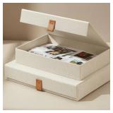 Decorative Photo Storage Boxes with Lids - Set of 2 Beautiful Linen Organizers Are Perfect to Safely Store Your Pictures, Documents, Scrapbooking Supplies, Keepsakes and Other Memories in Style