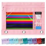 SPACEMATE Binder Pencil Pouch Case Box Bag for 3 Ring Binder School Supplies Girls Boys Kids, Clear Preppy Stuff Large Aesthetic Pen Organizer, Back to College Stationary, 1 Pack, Light Pink