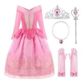ReliBeauty Girls Princess Dress up Costume with Accessories, 4, Pink DRESS AND GLOVES ONLY