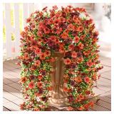 Waipfaru Artificial Flowers for Outdoors, 2 Pcs Artificial Mums for Outdoors, Fake Mums UV Resistant Faux Fall Flowers for Outdoor Planters Patio Front Porch Window Yard Fall Decor(Orange Brown)