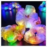 Light Up Scrunchies, Double-layer LED Hair Ties Glow in the Dark Party Supplies Glow Sticks Rave Accessories for Women Girls Neon Party, Fun Hair Accessories, Halloween Party Favor