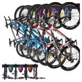 HORUSDY Stainless Steel Bike Storage Rack, 6 Bike Storage Hanger Wall Mount and 6 Helmets Hooks for Home & Garage Holds Up to 600lbs, Black
