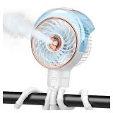 Ausic Stroller Fan with Mist, 100ml Misting Portable Fan for Stroller, Baby Fans with Detachable Tripod, Baby Essentials, Clip on Fans for Crib, Treadmill, Car Seat, Outdoor