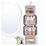 NISHEL Travel Toiletry Bag for women, Portable Hanging Organizer for Full-Sized Shampoo, Conditioner, Brushes Set, Makeup Accessories, Large Size, Black