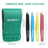 iBuneerly Eyebrows Tweezers Set, 4Pcs Stainless Steel Tweezers for Women with Travel Case, Great Precision for Ingrown Hair, Facial Hair and Splinter Removal