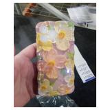 Jusy Case for iPhone 13 Pro, Colorful Retro Oil Painting Printed Flower Laser Blue Glossy Pattern Cute Curly Wave Phone Case Soft TPU Cover for Girly Women -Pink