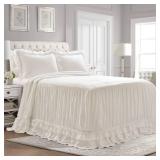 Lush Decor Ella Ruffle Lace Bedspread, 3 Piece Set, Queen, White - Cute Bed Set - Queen Bedding - White Bedding - Coquette Decor - Ruffle Trim - Lace Trim