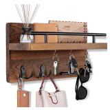 OurWarm Wall Mounted Key Holder/Hangers for Wall Decorative with 5 Key Hooks, Wooden Mail Rack Organizer with Shelf, Rustic Home Decor for Entryway Mudroom Hallway Office, Brown