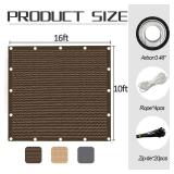 90% Sun Shade Cloth with Grommets, Pergola Shade Cover Canopy, Mesh Tarp Sun Screens for Patio, Outdoor, Garden, Backyard Mocha 10x16ft