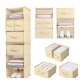 SMIRLY 6 Shelf Hanging Closet Organizer Hanging Shelves, Closet Hanging Organizer with 2 Sturdy Hooks for Wardrobe, Nursery, Storage (Beige, Separate)